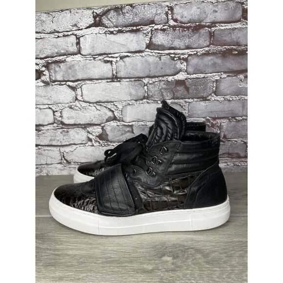 Savio Barbato Brown Patent Croc Embossed High Top Strap Sneakers Men Sz 45EU/12M main image 14
